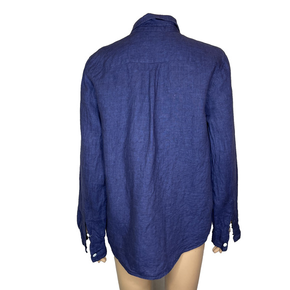 Women's Medium Trenery Navy Blue 100% French Linen Button Down Shirt - Picture 3 of 6